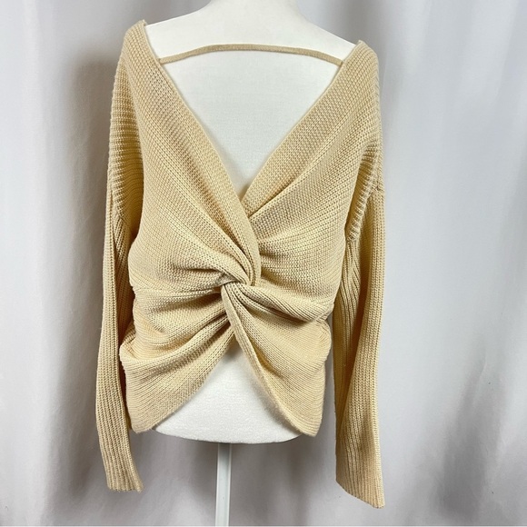 Sky & Sparrow Small Boho Tie Open Back Bell Sleeve Hippie Yoga Sweater V Neck - Picture 4 of 10